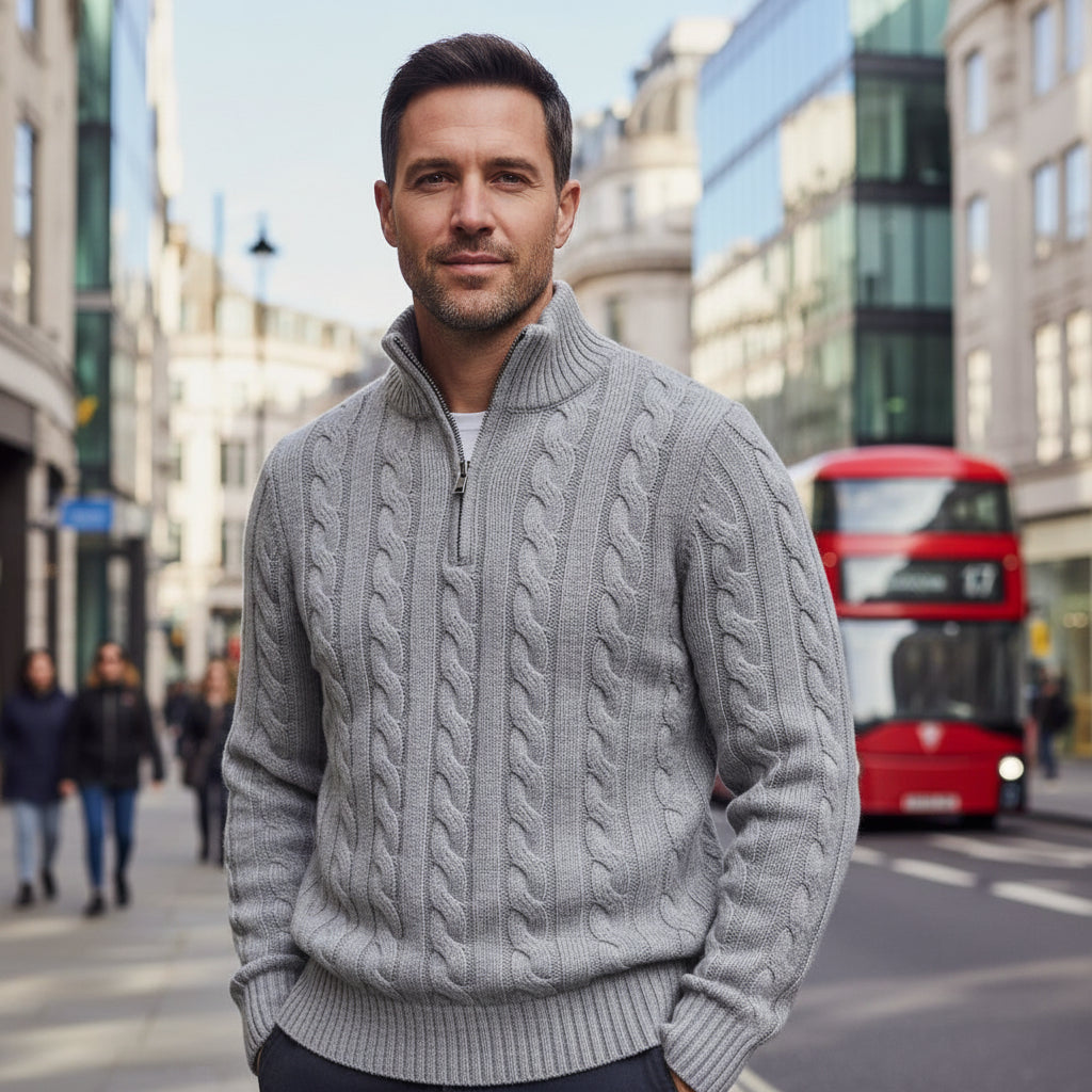 Men's Half Zip Sweater | Cozy Cable Knit Design