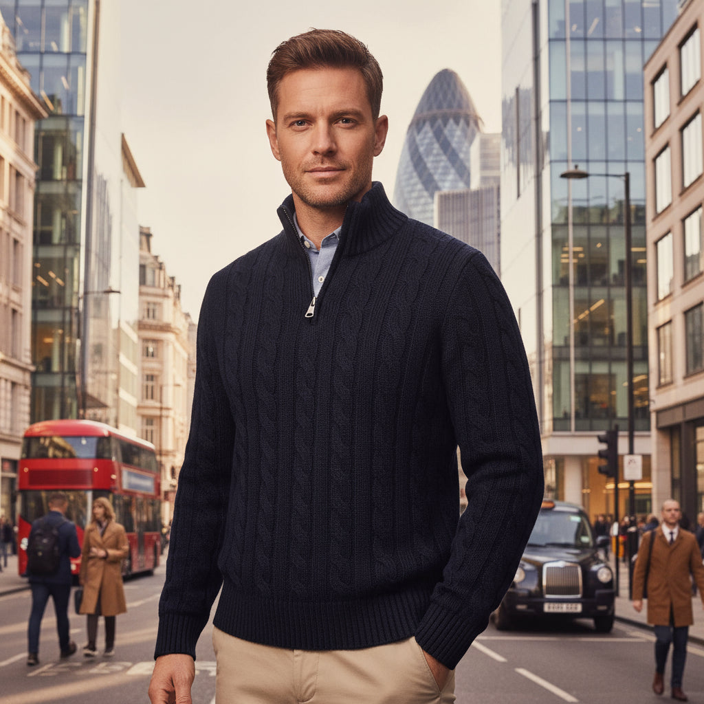 Men's Half Zip Sweater | Cozy Cable Knit Design