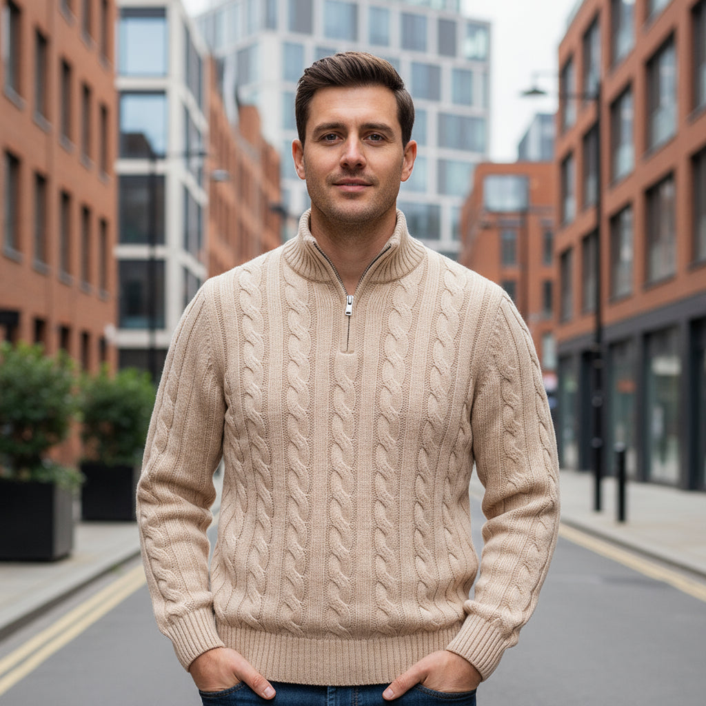 Men's Half Zip Sweater | Cozy Cable Knit Design