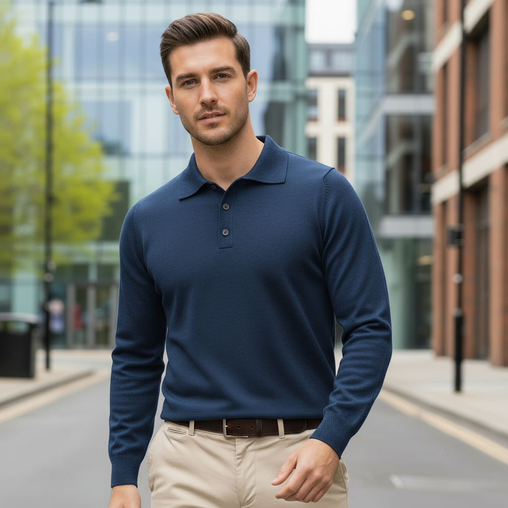 Men's Long Sleeve Polo Shirt | Classic Collar, Regular Fit