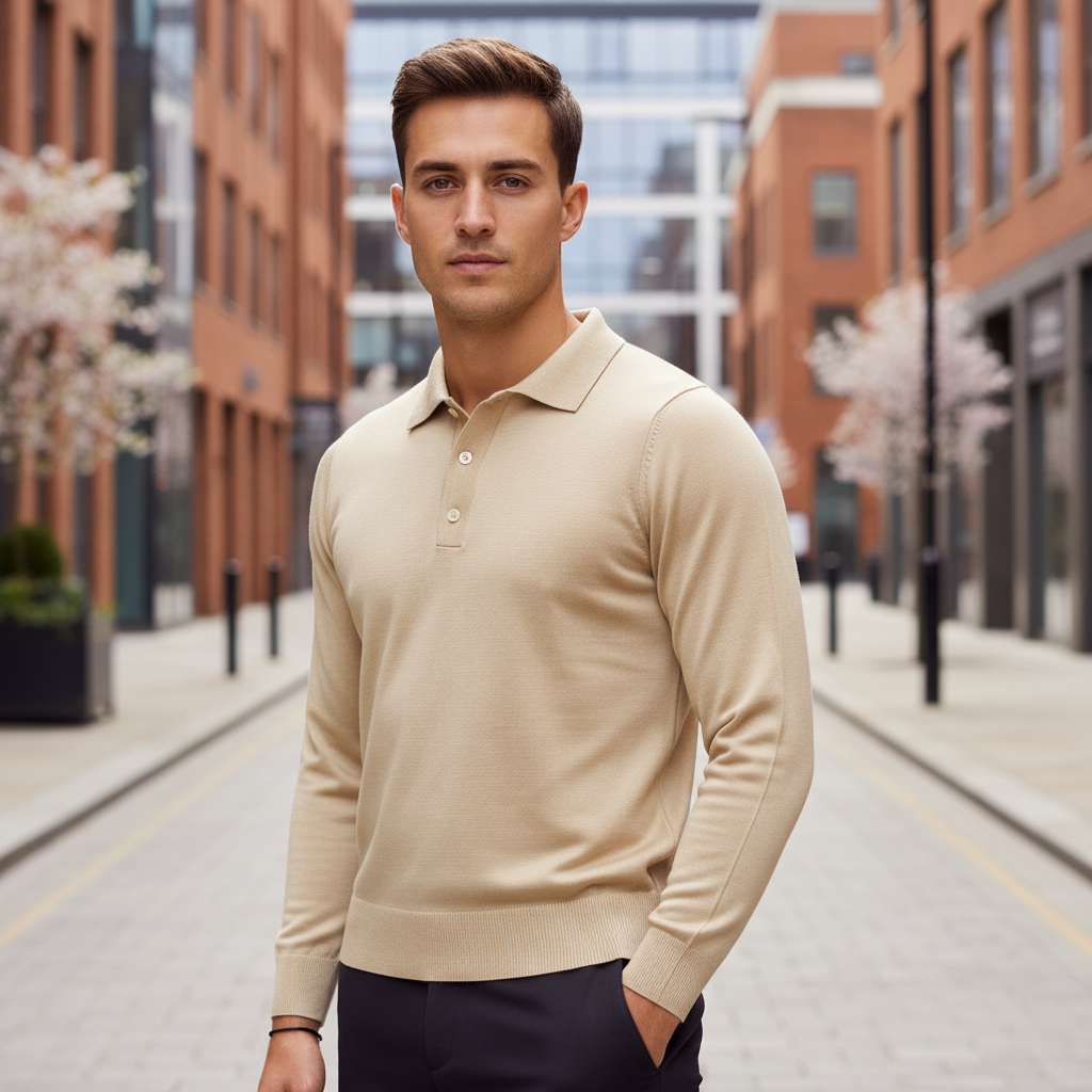 Men's Long Sleeve Polo Shirt | Classic Collar, Regular Fit