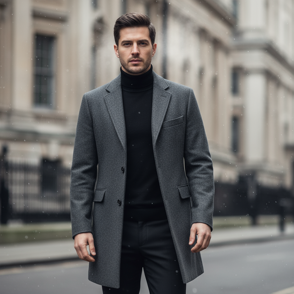 Men's Overcoat | Tailored Fit in Premium Wool Blend, Classic Chesterfield Style
