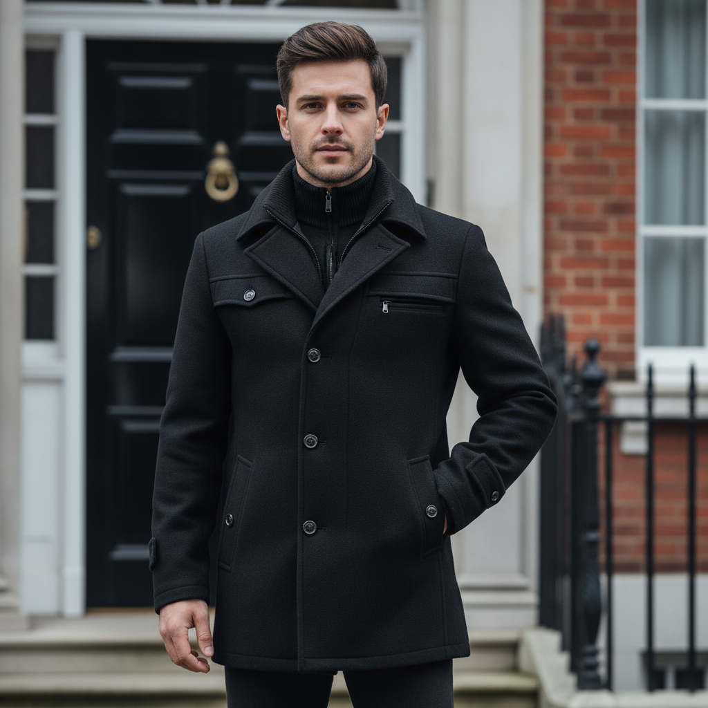 Men's Wool Blend Peacoat | Tailored Fit Classic Winter Outerwear