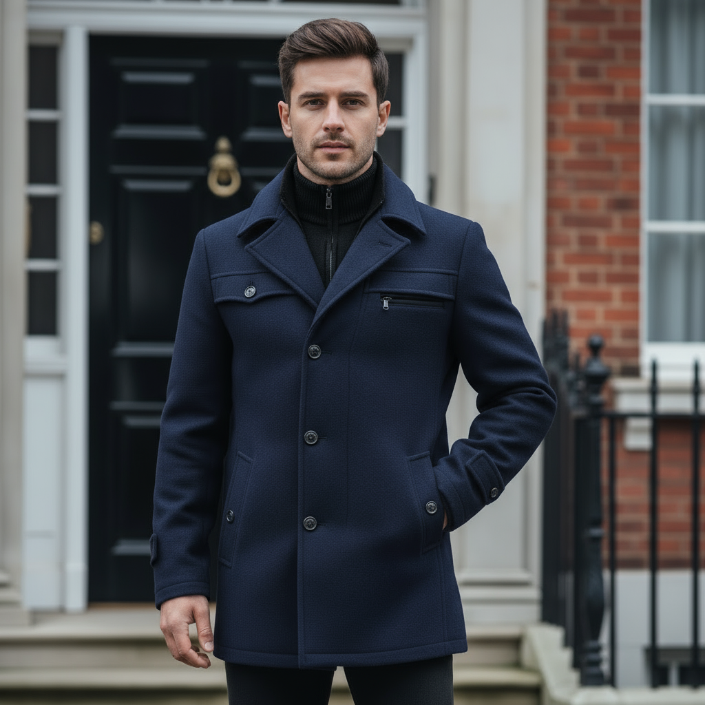 Men's Wool Blend Peacoat | Tailored Fit Classic Winter Outerwear