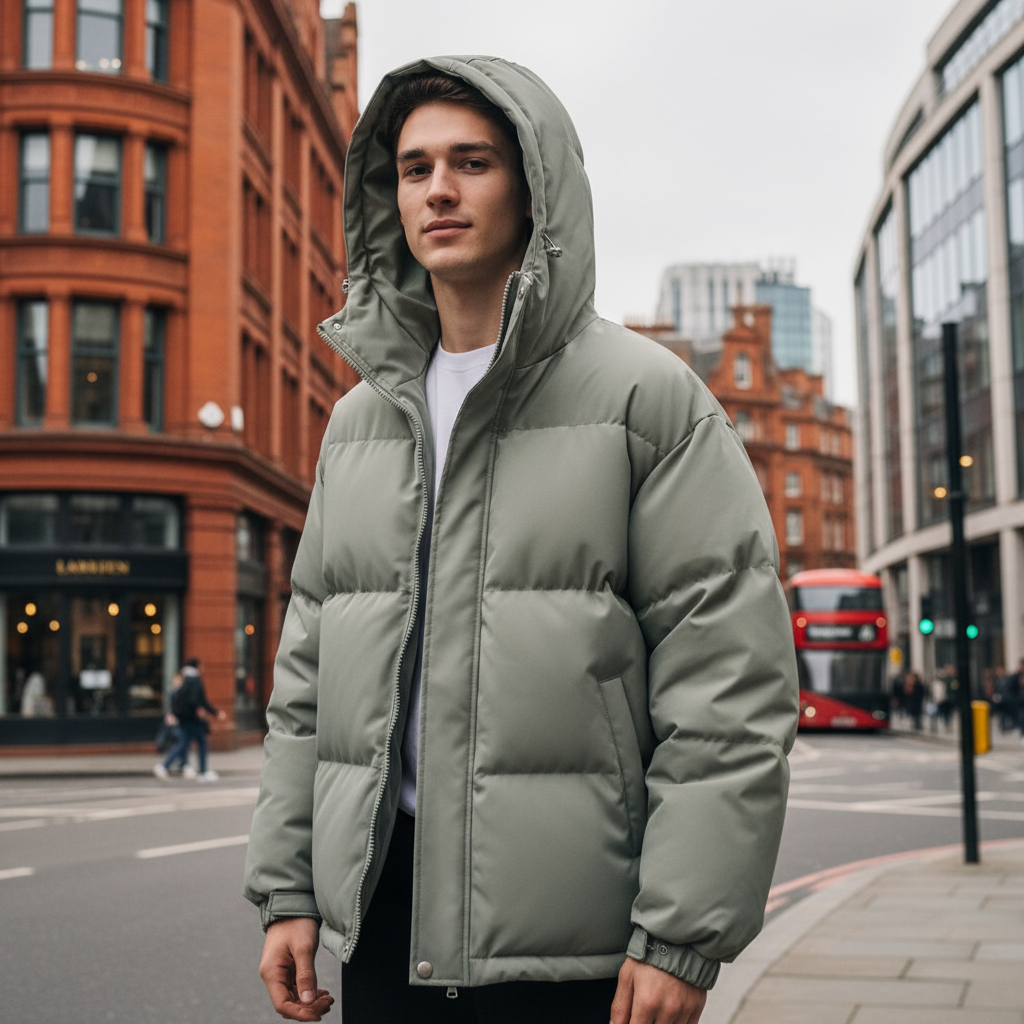 Men's Insulated Puffer Jacket with Hood – Ideal for Winter Adventures