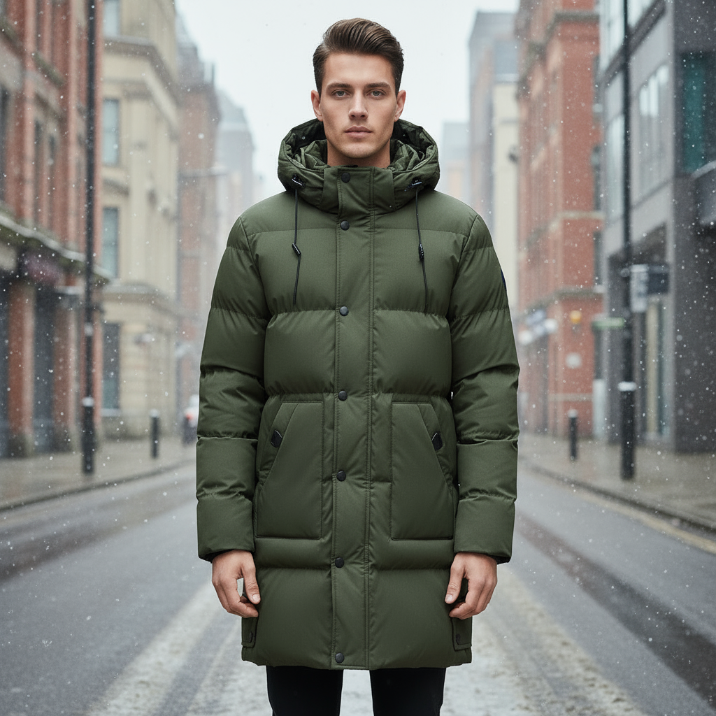 Men's Long Cut Puffer Jacket | Insulated Padding & Contemporary Style