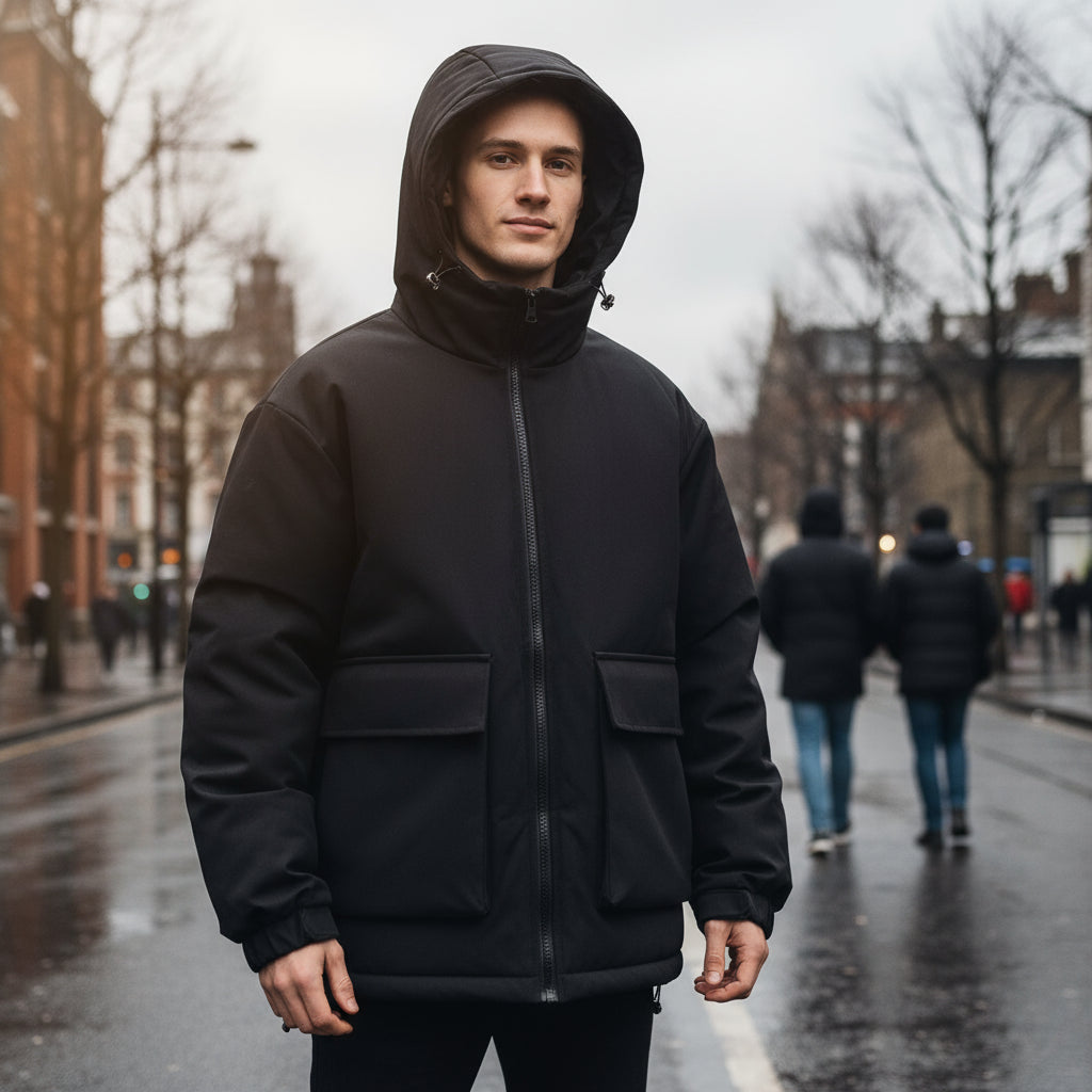 Men's Hooded Puffer Jacket | Oversized Padded Design with Practical Front Pockets