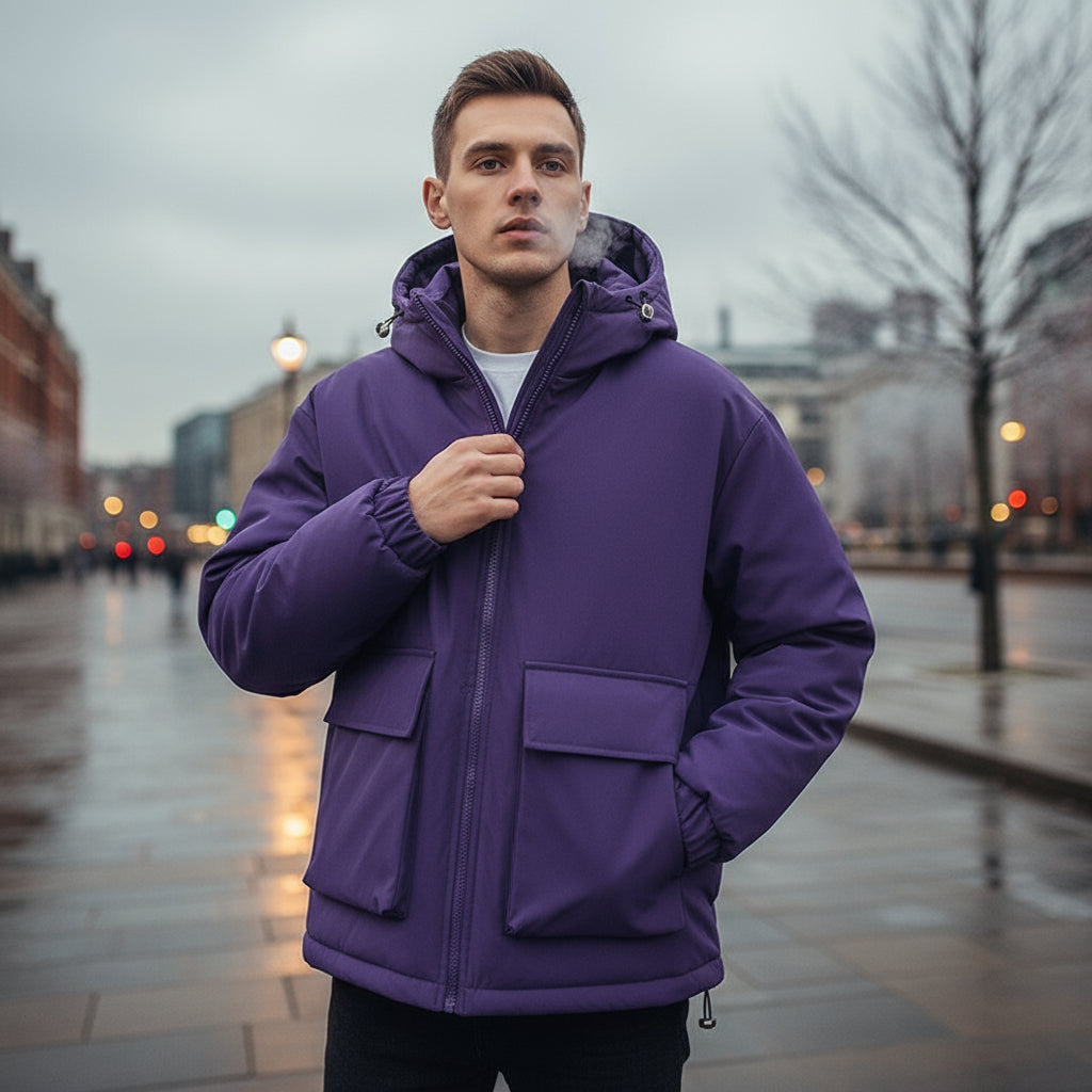 Men's Hooded Puffer Jacket | Oversized Padded Design with Practical Front Pockets