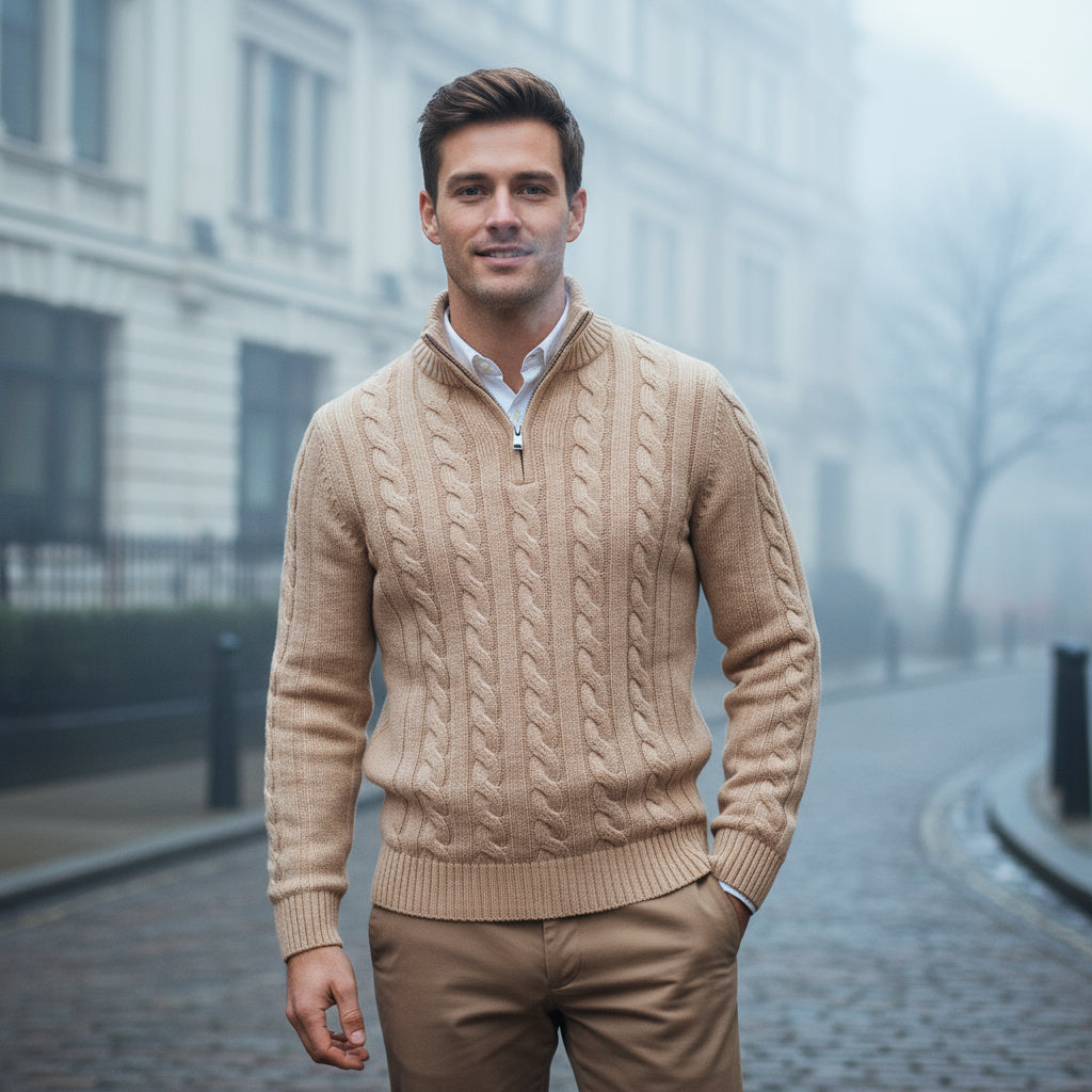 Men's Cable Knit Half-Zip Sweater