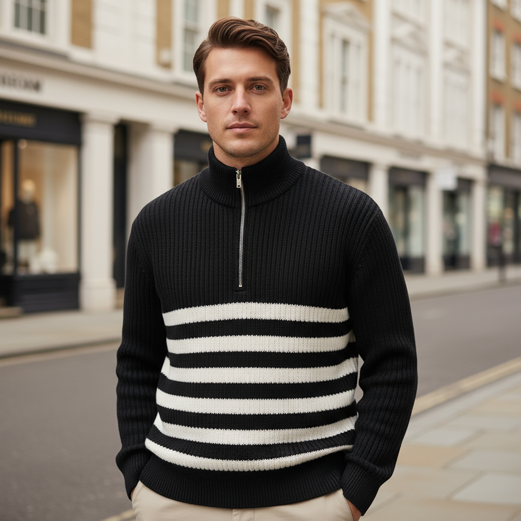 Men's Nautical Sweater | Rib Knit, Half-Zip Design
