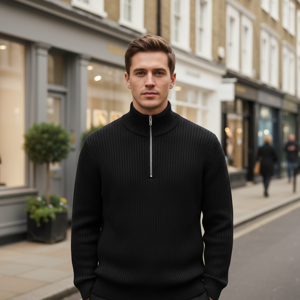 Men's Nautical Sweater | Rib Knit, Half-Zip Design