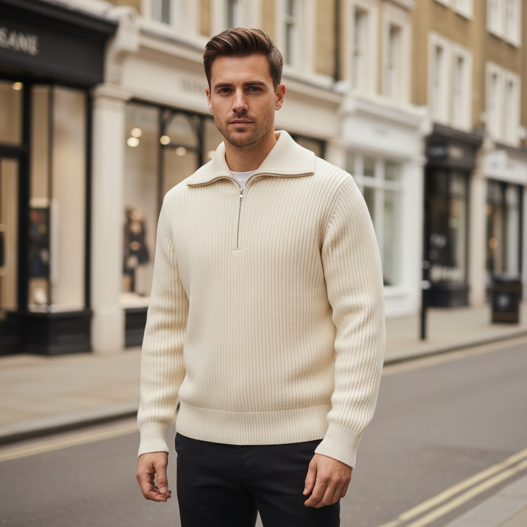 Men's Nautical Sweater | Rib Knit, Half-Zip Design