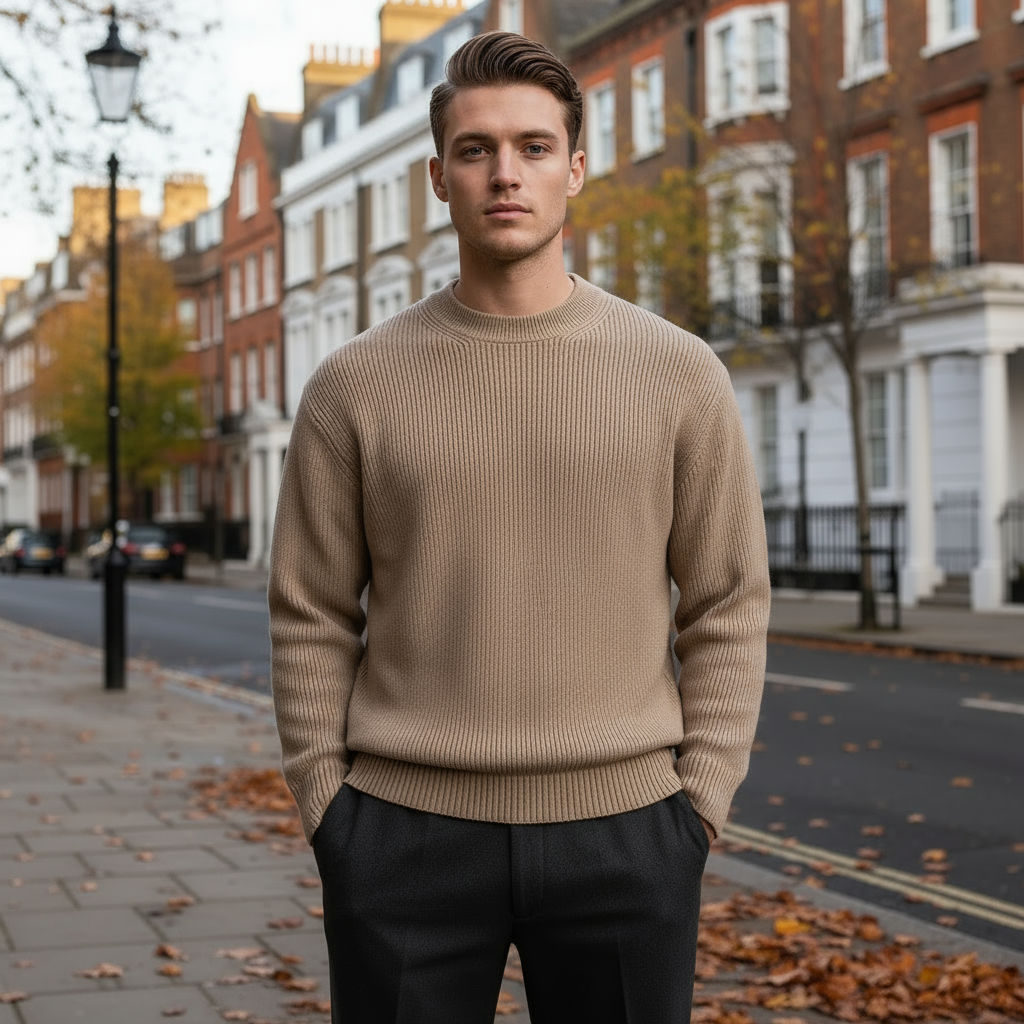 Men's Sweater | Soft Fit Ribbed O-Neck, Cozy Fabric