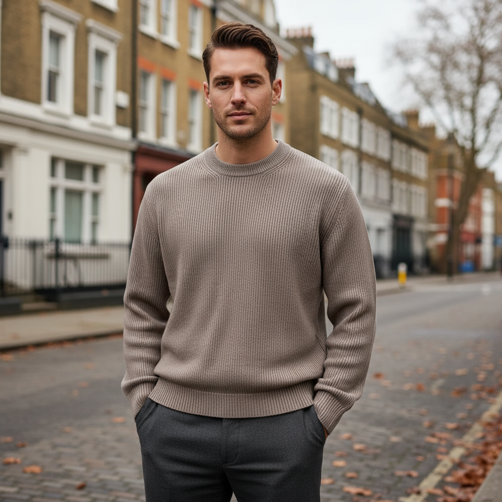 Men's Sweater | Soft Fit Ribbed O-Neck, Cozy Fabric