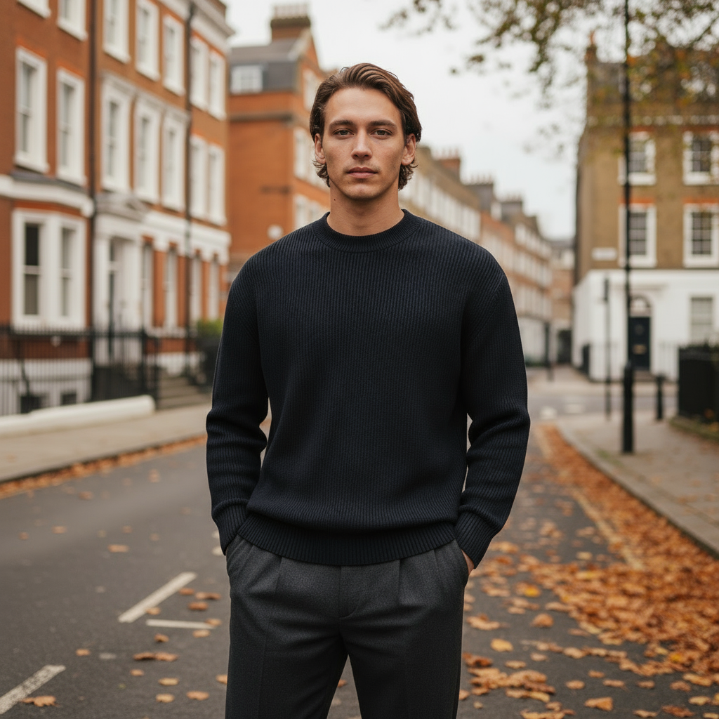 Men's Sweater | Soft Fit Ribbed O-Neck, Cozy Fabric