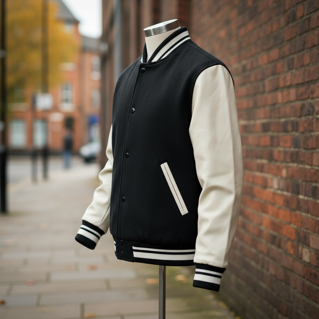 Men's Varsity Jacket | Tailored Fit with Wool Blend and Leather Sleeves