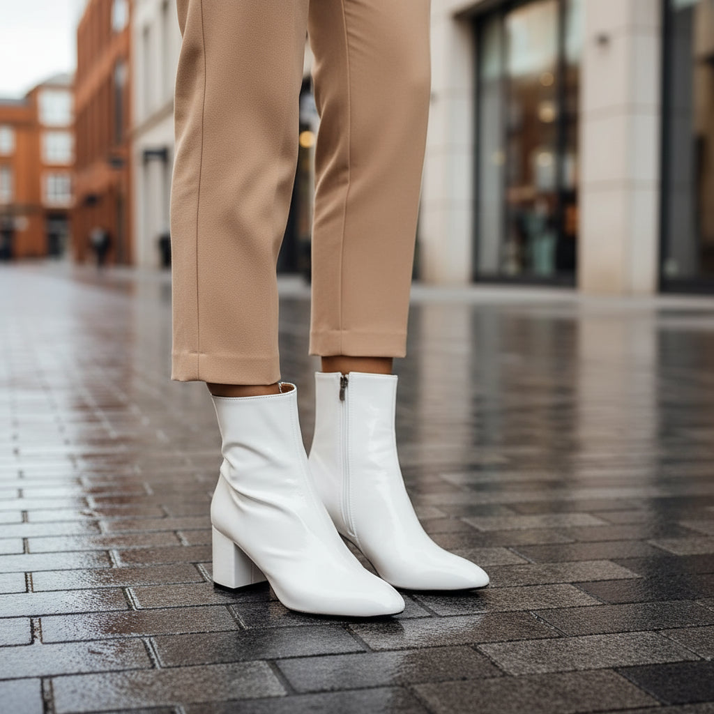 Women's Leather Ankle Boots | Elegant Block Heel Design