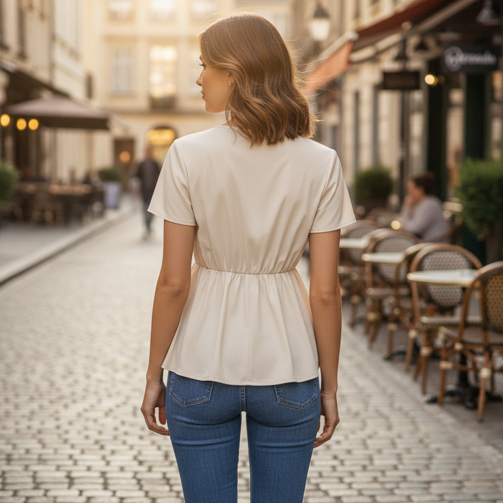 Women's Short Sleeve Blouse | Twist Design in Cotton Blend