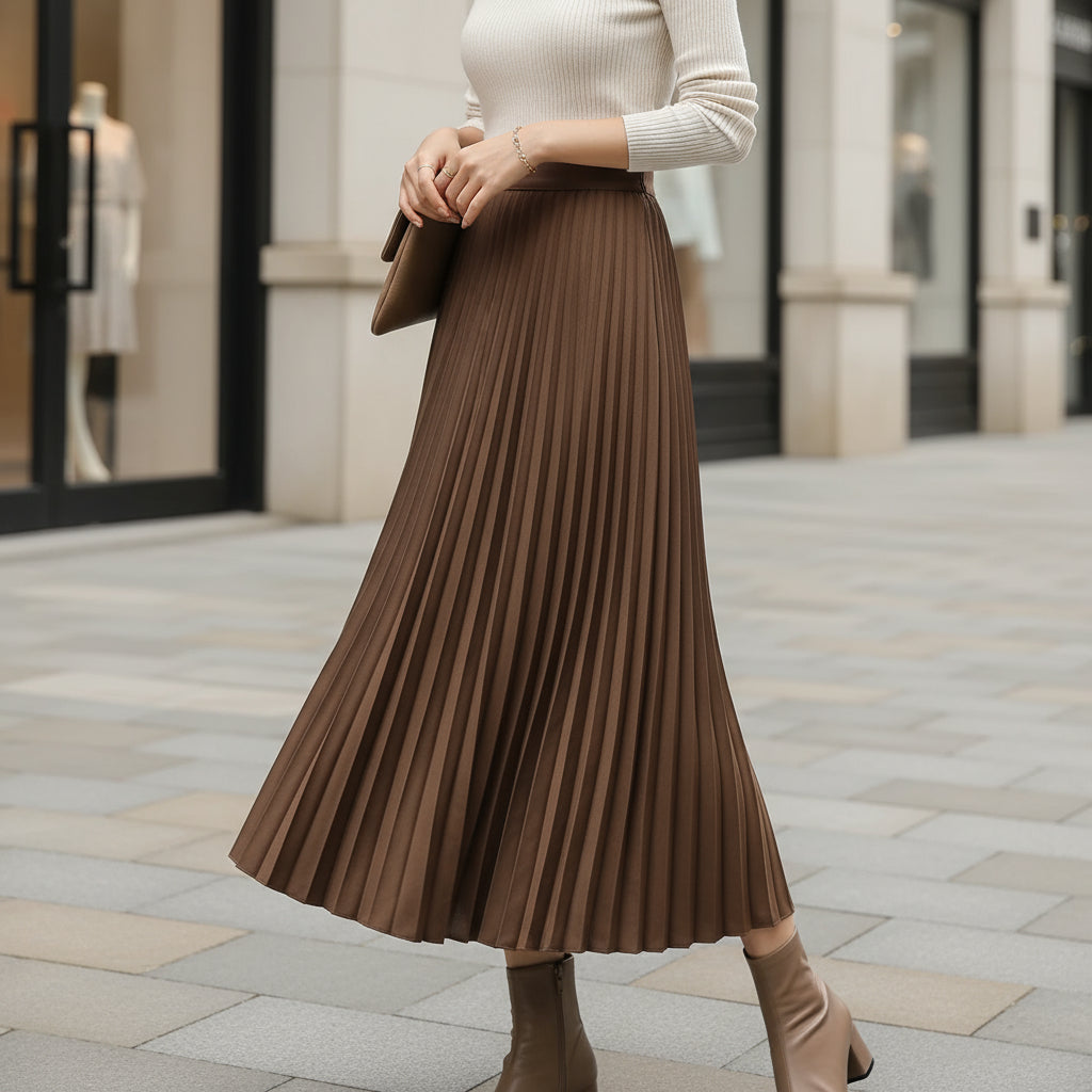 Women's Pleated A-Line Midi Skirt | Comfortable Elastic Waist