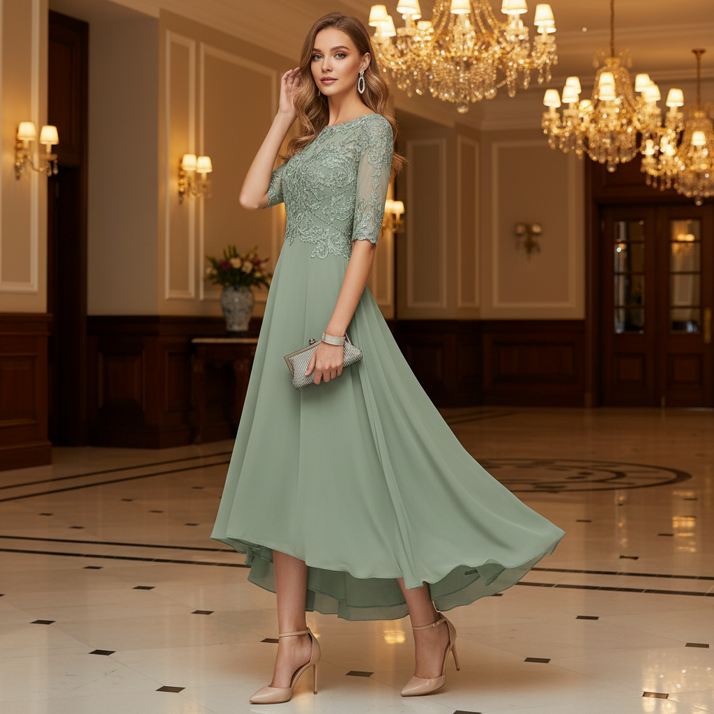 – Women's Elegant Party Dress | Lace Accents & Flattering Silhouette
