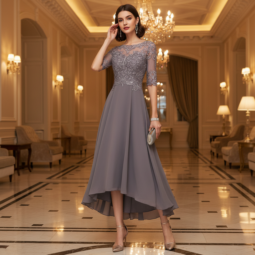 – Women's Elegant Party Dress | Lace Accents & Flattering Silhouette