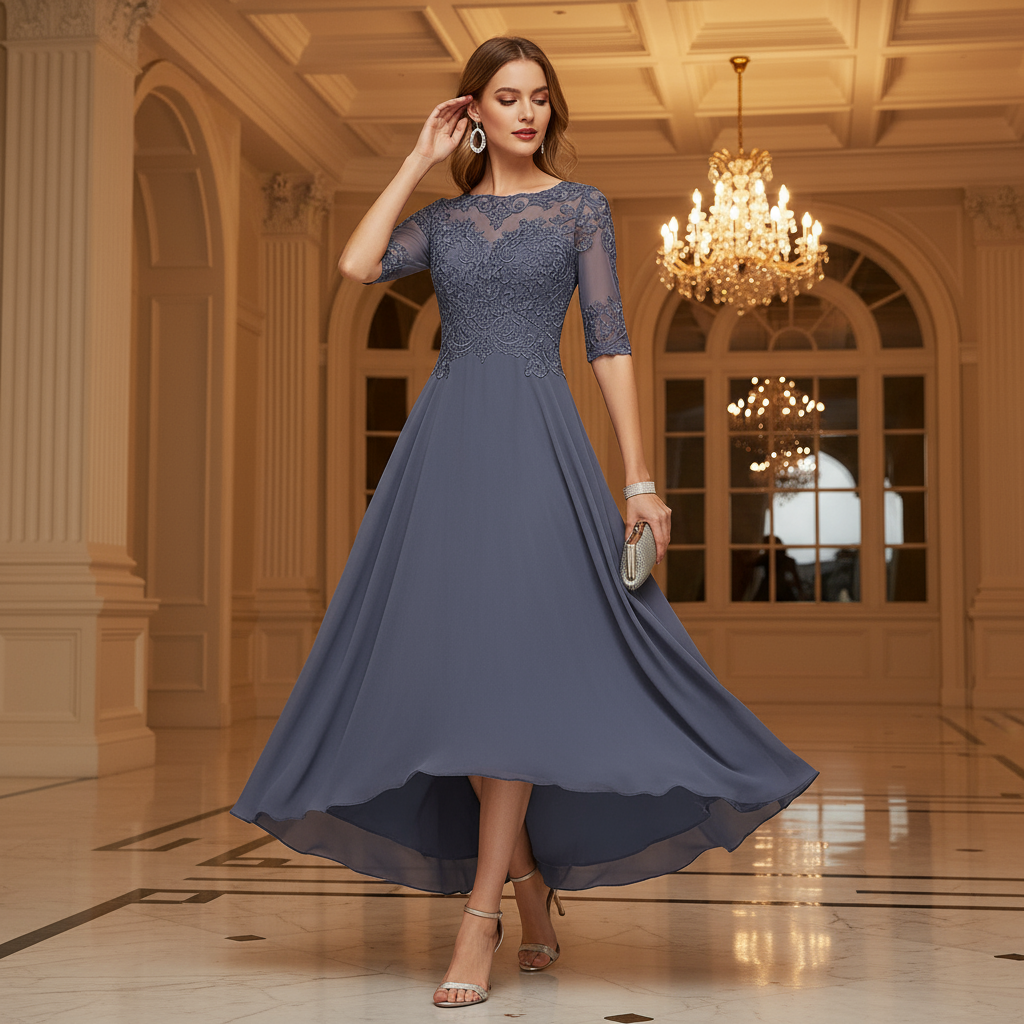– Women's Elegant Party Dress | Lace Accents & Flattering Silhouette